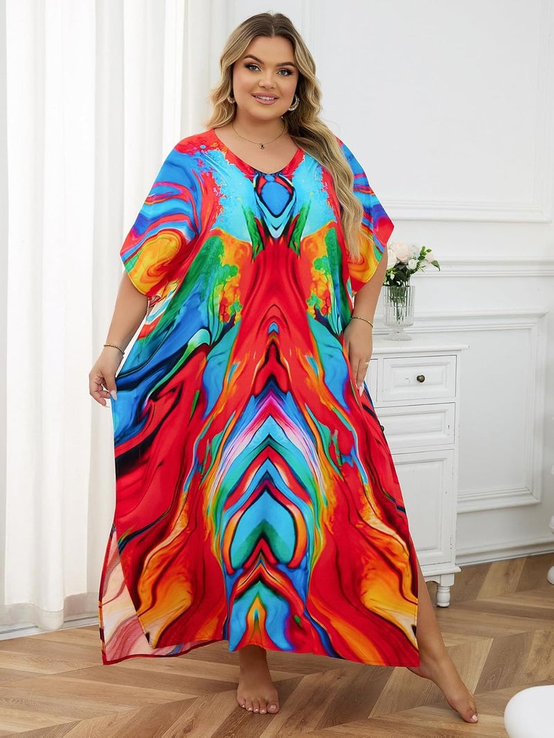 IMAGEKOPE Kaftan Dresses for Women Plus Size Bathing Suit Cover up Caftan Maxi Beach Dresses - Image 2